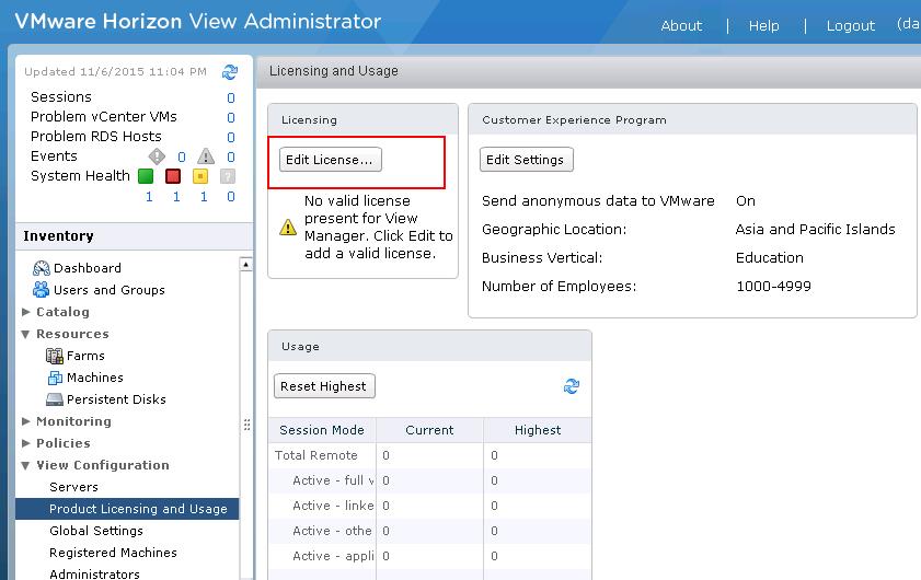 Horizon View Licensing- Assigning View Manager License-2