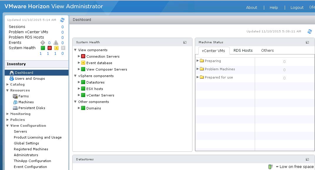 Configuring Horizon view event database