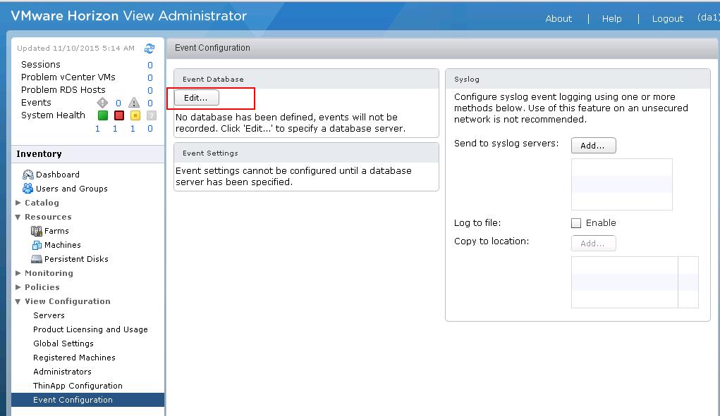 Configuring Horizon view Event database_3-min