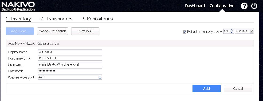 Configuring NAKIVO Backup & Replication Inventory -vCenter-3
