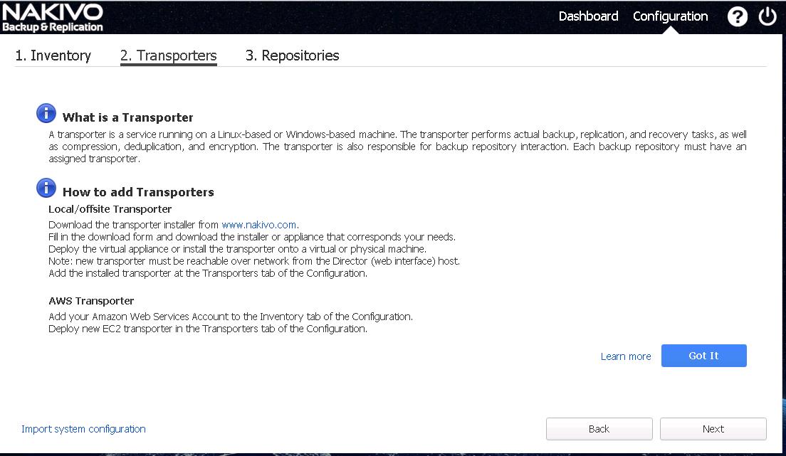 Configuring NAKIVO Backup & Replication Transporter