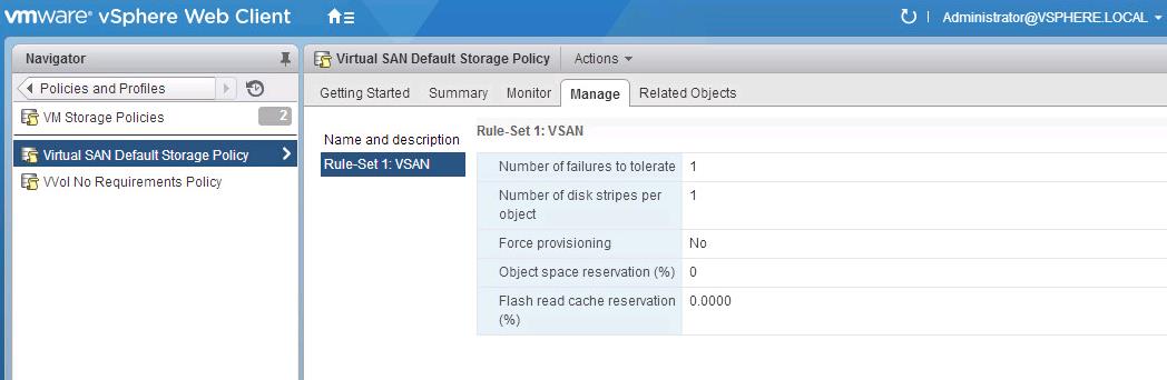 Virtual SAN storage policies