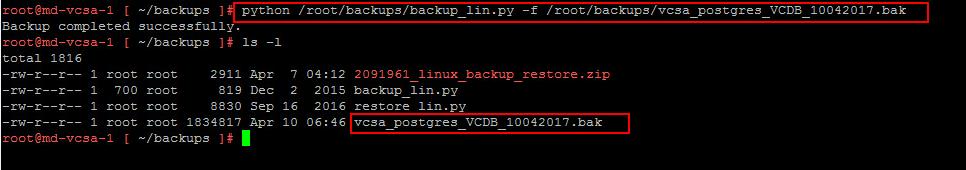 Backup vCenter Appliance 6.5 Embedded Postgres Database_4