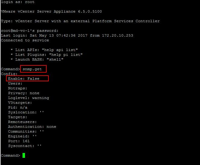 Configure SNMP on vCenter Server appliance 6.5