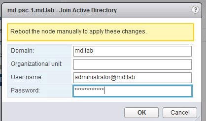 Join VCSA 6.5 to Active Directory Domain