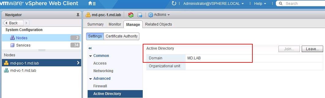 Join VCSA 6.5 to Active Directory Domain_7