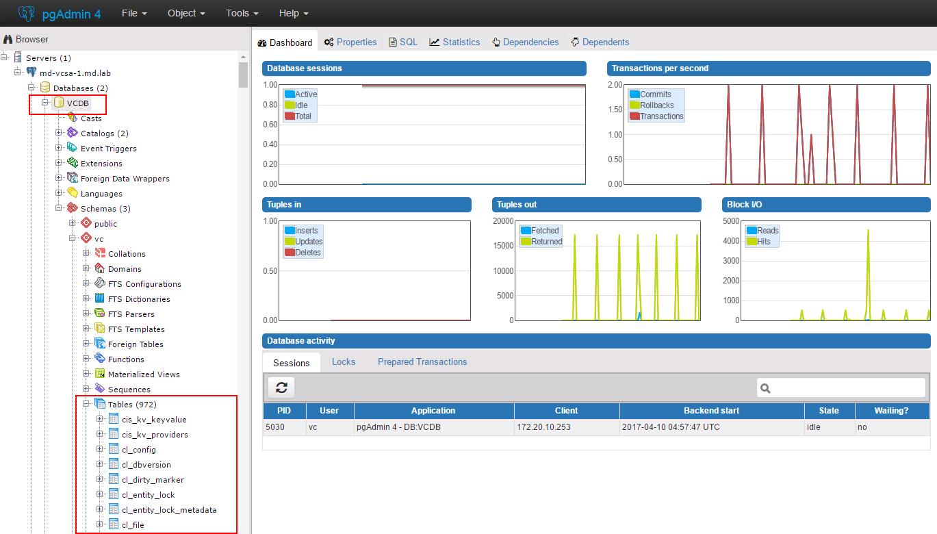 Manage vCSA Postgres Database using Pgadmin_7