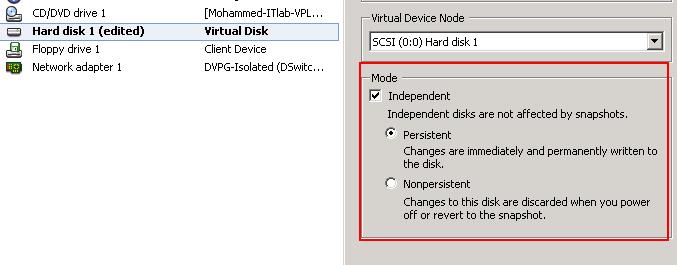 Virtual Machine Snapshot Limitation -Independent Disk