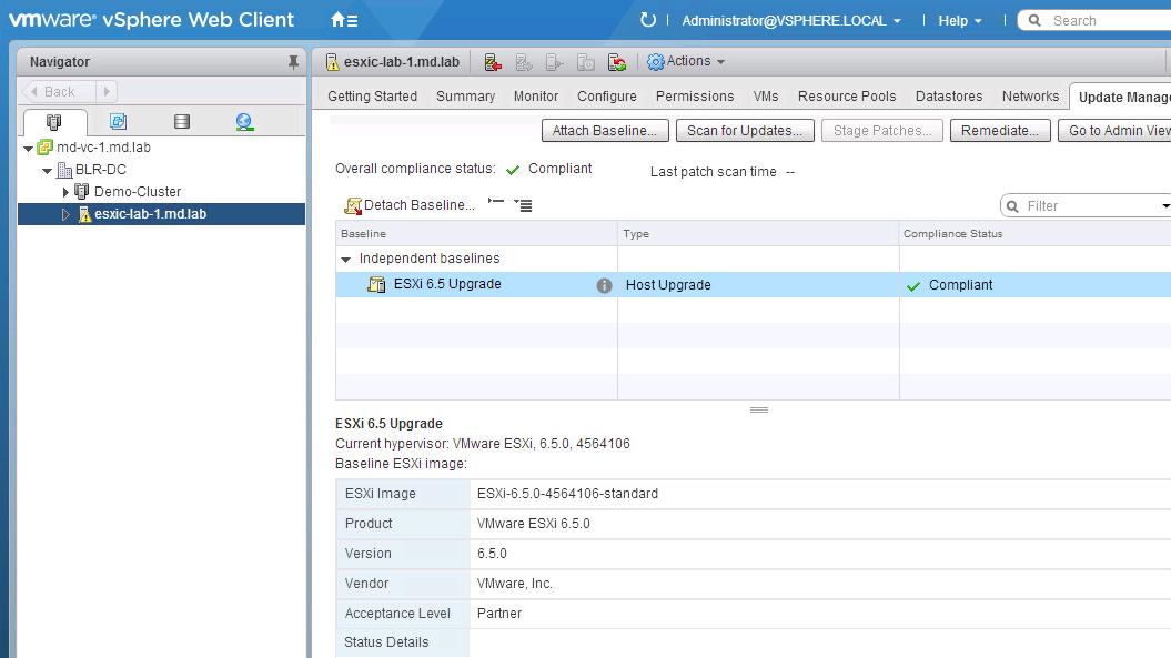 Upgrade ESXi 6.0 to ESXi 6.5 using VMware Update Manager