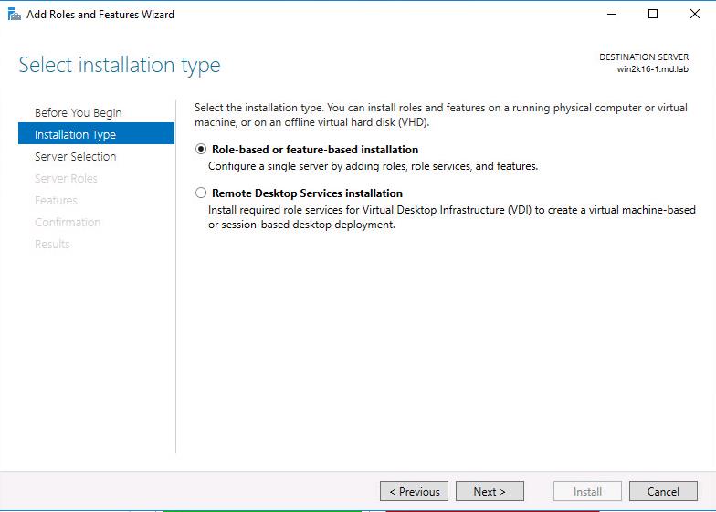 Install Hyper-V role in Windows Server 2016