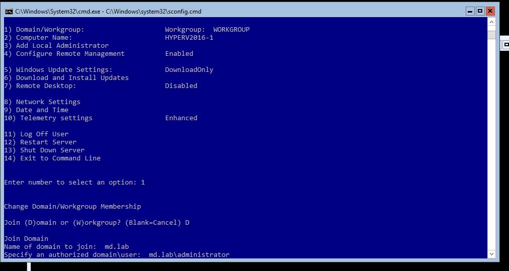 Join the Hyper-V Server into Active Directory Domain