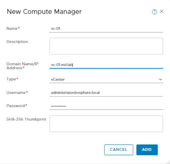 NSX-T Compute Manager settings
