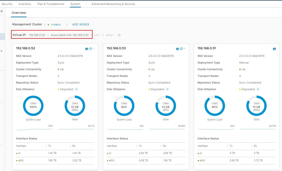 Validating associated VIP address for NSX-T Manager