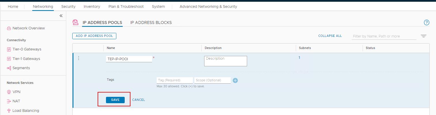 Create NSX-T IP Pool