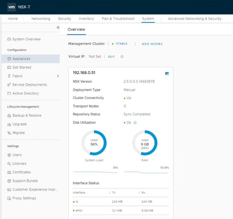 NSX-T Manager Overview dashboard