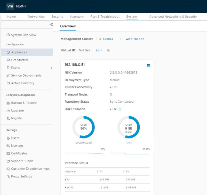 NSX-T Manager Overview dashboard
