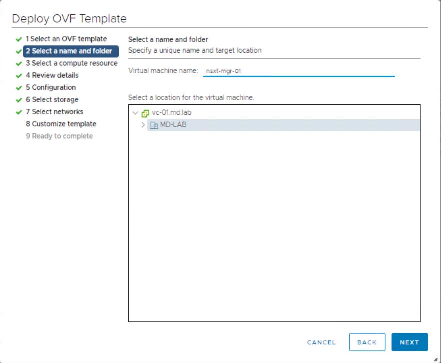 Specify NSX-T manager virtual machine name