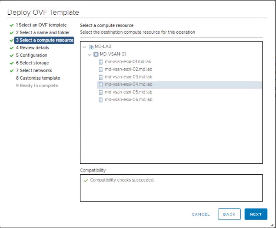 Specify compute resource for NSx-T Manager