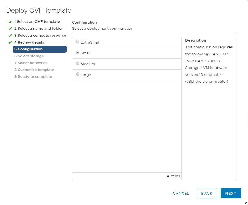 NSX-T manager unified appliance deployment size