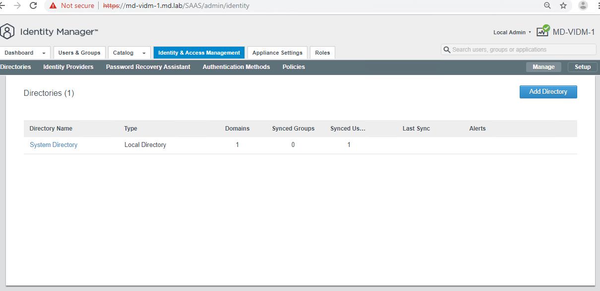 Add Active Directory Server to VIDM