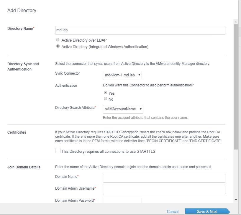 Add Active Directory Server to VIDM - Integration