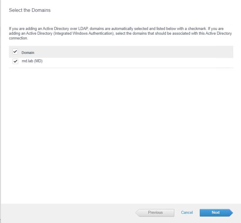  Add Active Directory Server to VIDM - Select Domains