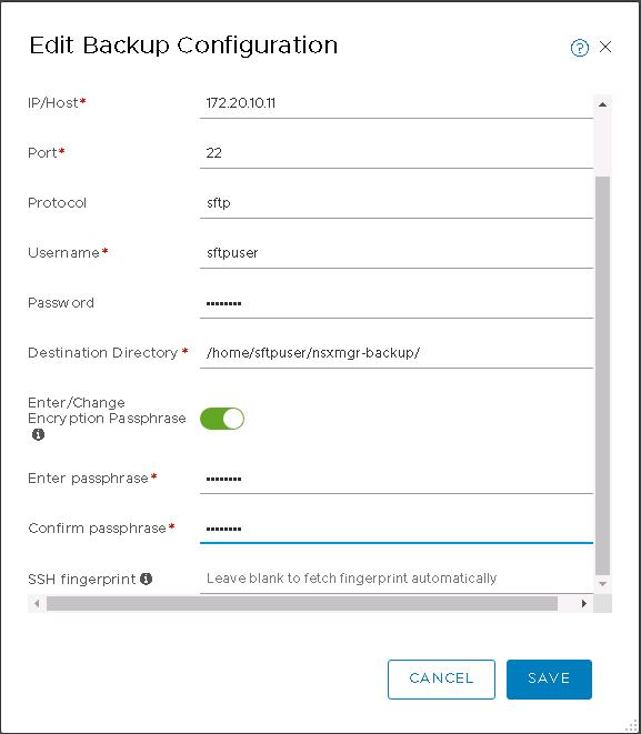 NSX-T Manager Backup configuration