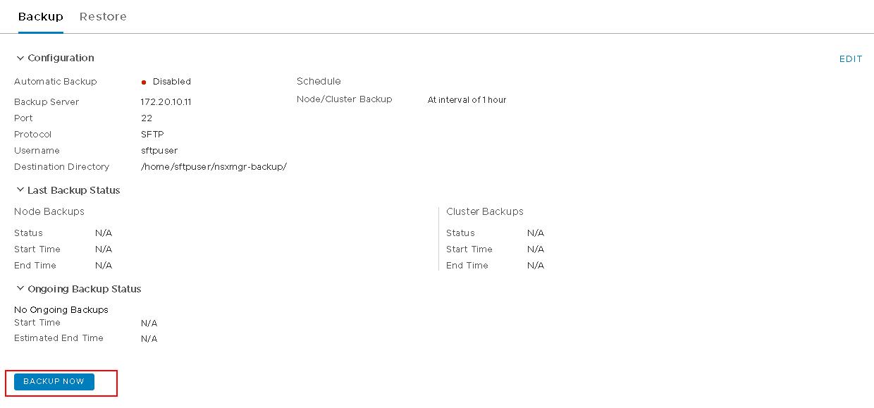 NSX-T Manager Manual backup