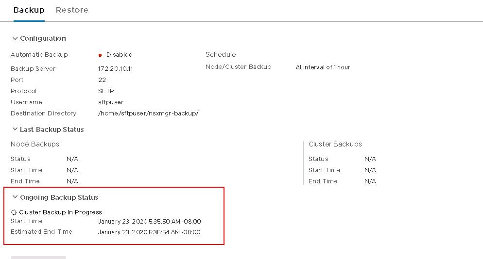 NSX-T Manager Backup status