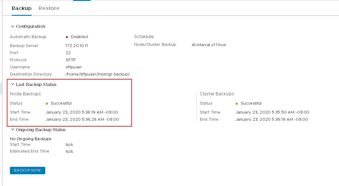 NSX-T Manager Backup - Node and cluster backup