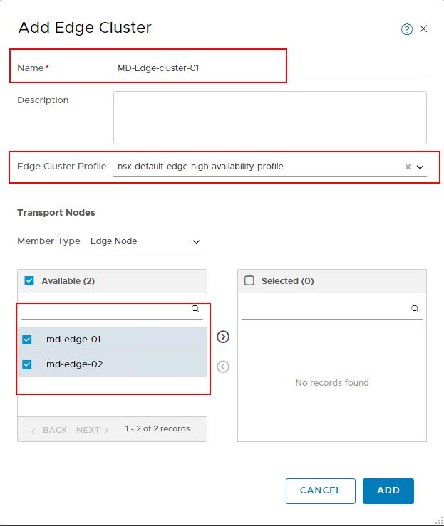 Add NSX-T Edge Cluster