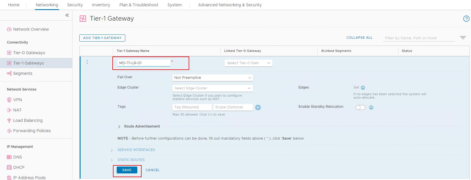 NSX-T Tier-1 Gateway