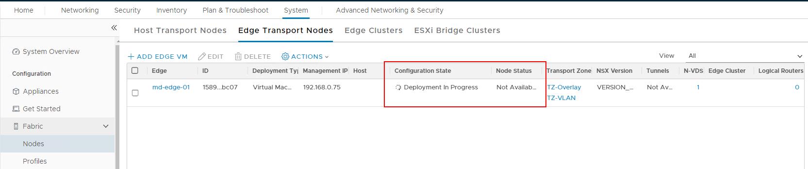 NSX-T Edge Configuration state