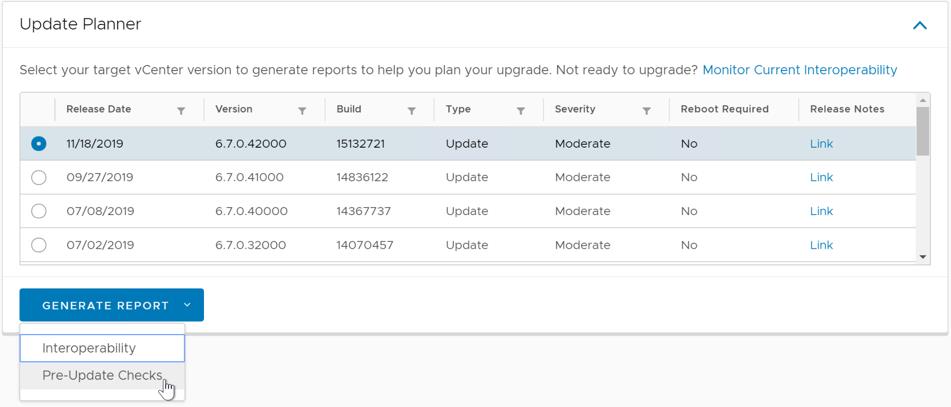 vCenter Server Update Planner