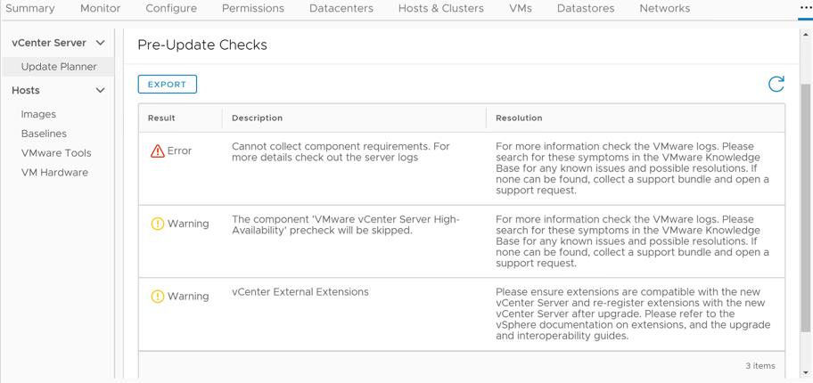 vCenter Server Update Planner