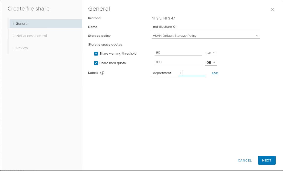 vSAN File Share - size 