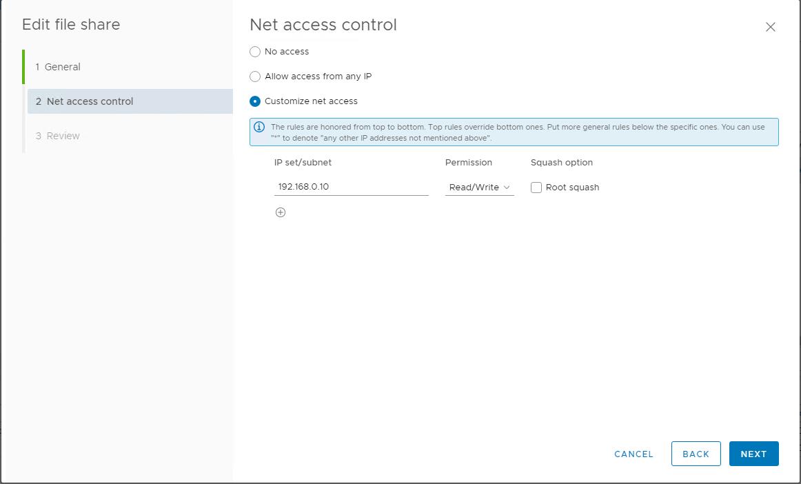 vSAN File Share access control