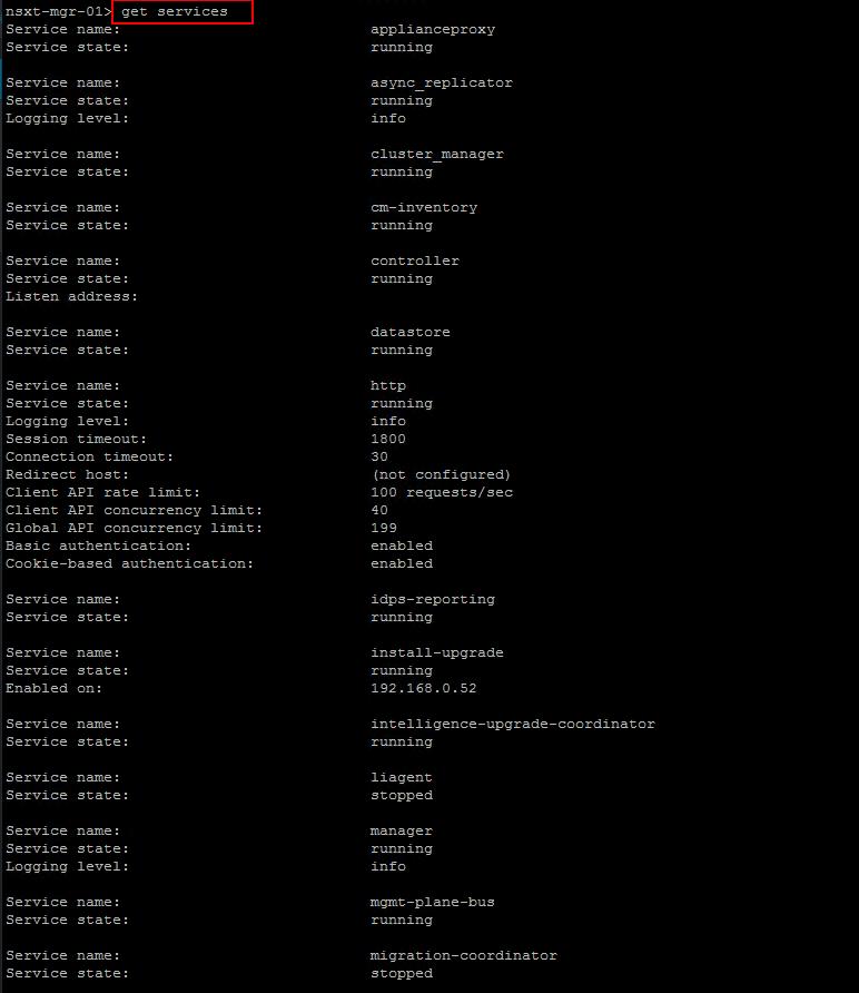 Get service status in NSX-T Manager