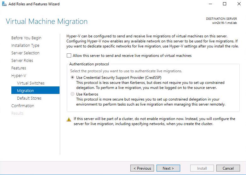 Install Hyper-V role in Windows Server 2016