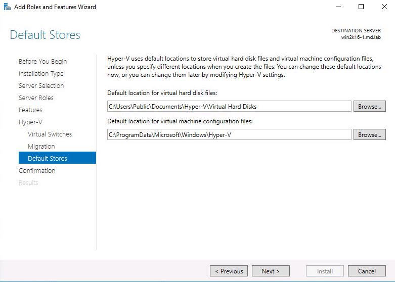 Install Hyper-V role in Windows Server 2016