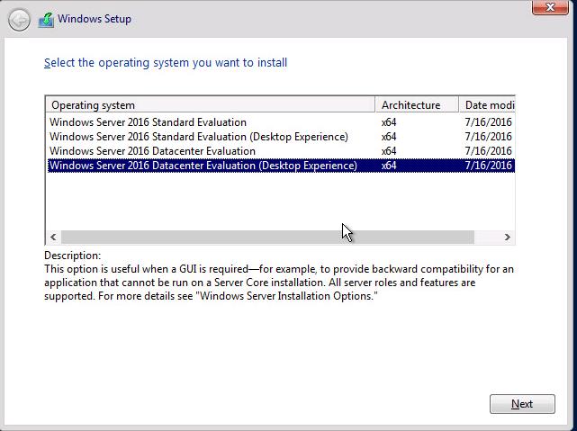 Install Windows Server 2016