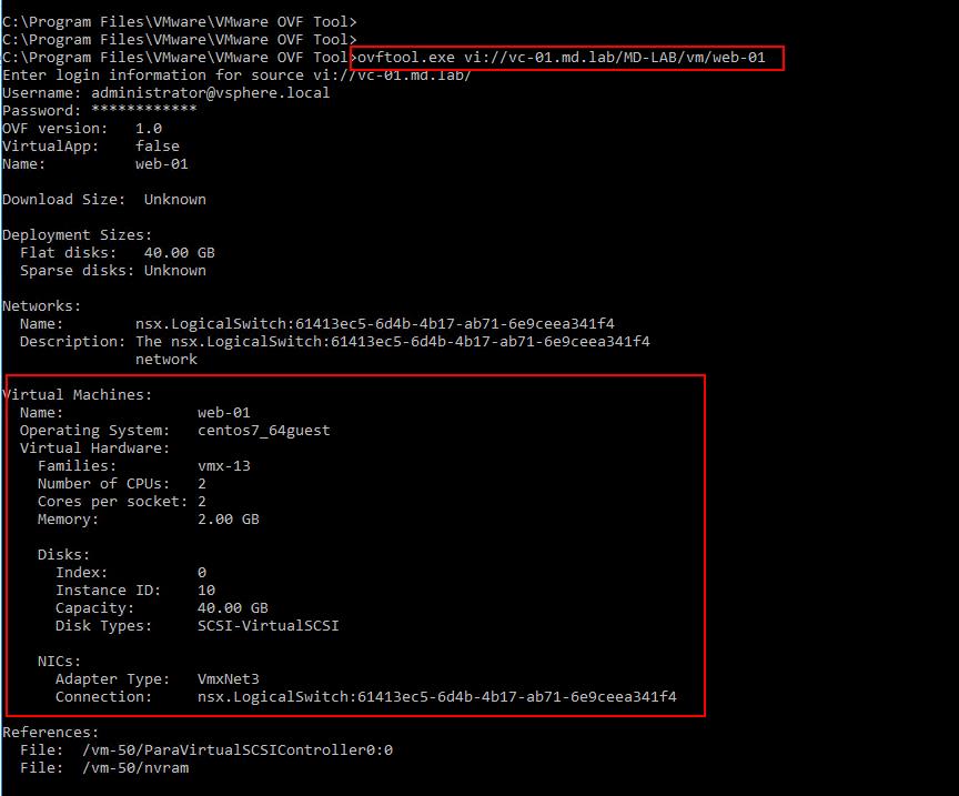 Display VM OVF details using OVF Tool