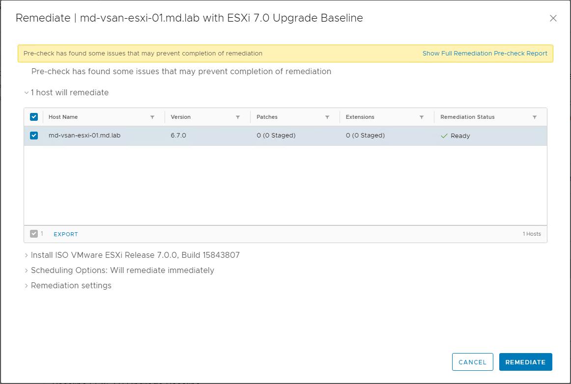 Upgrade ESXi 6.7 to ESXi 7.0