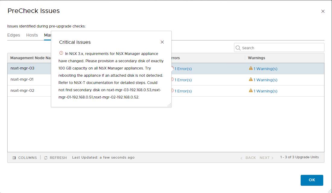 Upgrade NSX-T Precheck errors