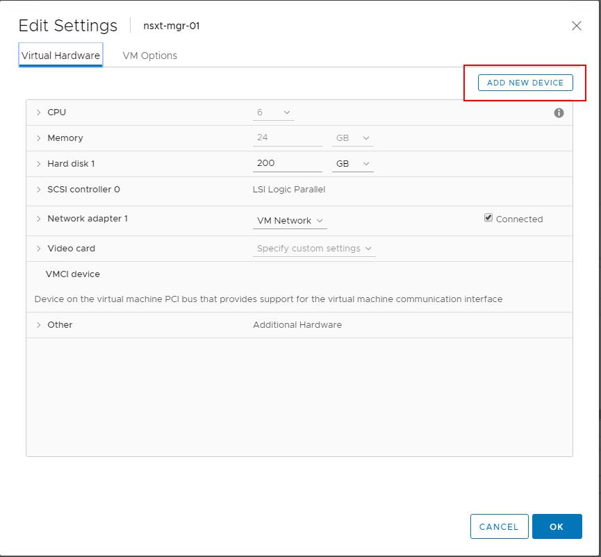 NSX-T 3.0 add 100 GB disks