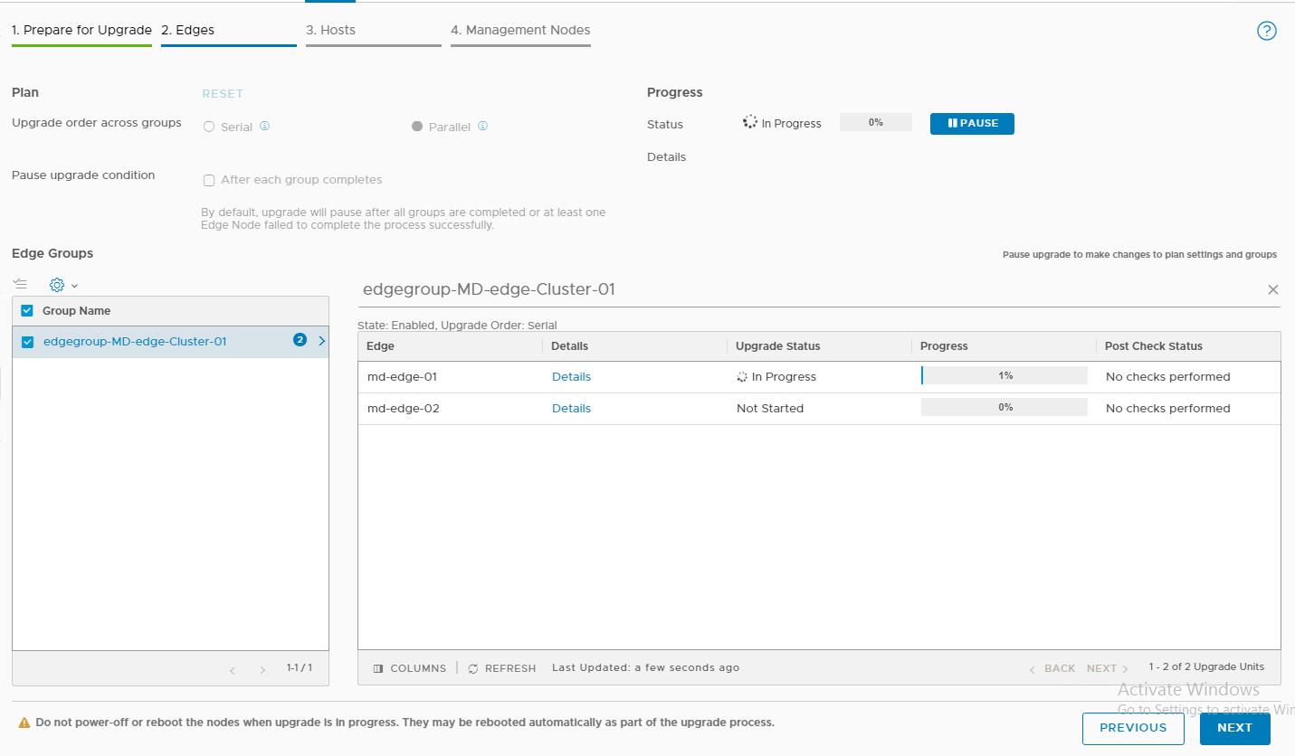 Upgrade NSX-T edge clusters