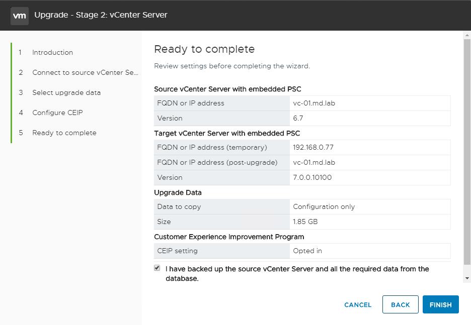 Upgrade vCenter 6.7 to vCenter 7.0