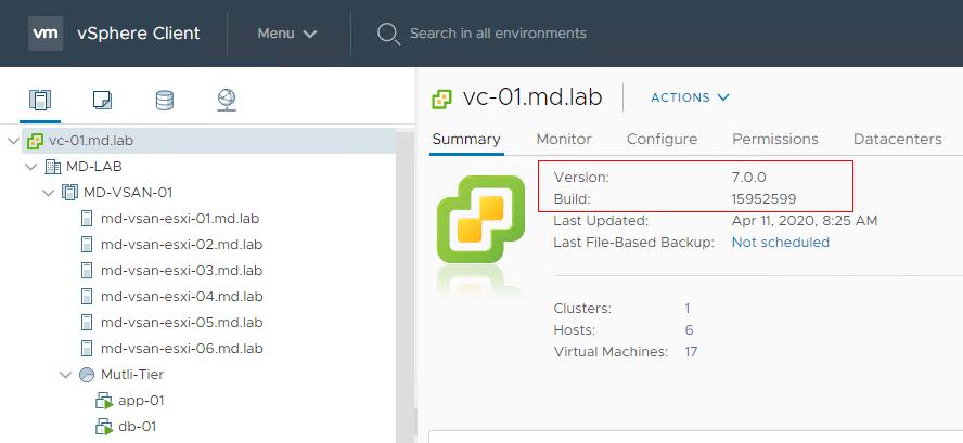 Upgrade vCenter 6.7 to vCenter 7.0