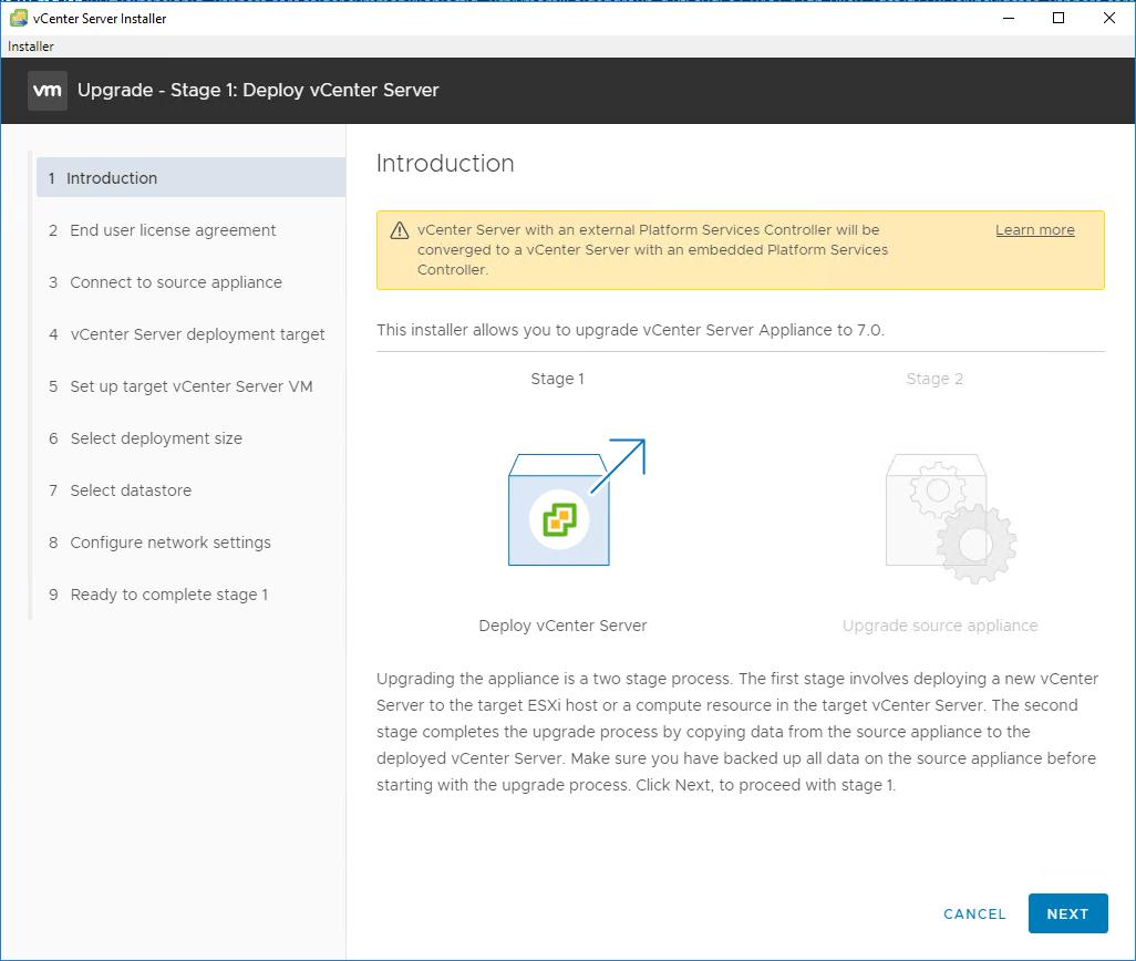 Upgrade vCenter 6.7 to vCenter 7.0