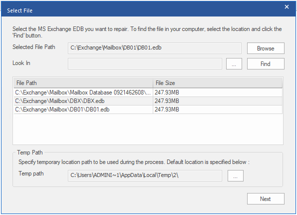 Stellar Exchange Recovery - open EDB file